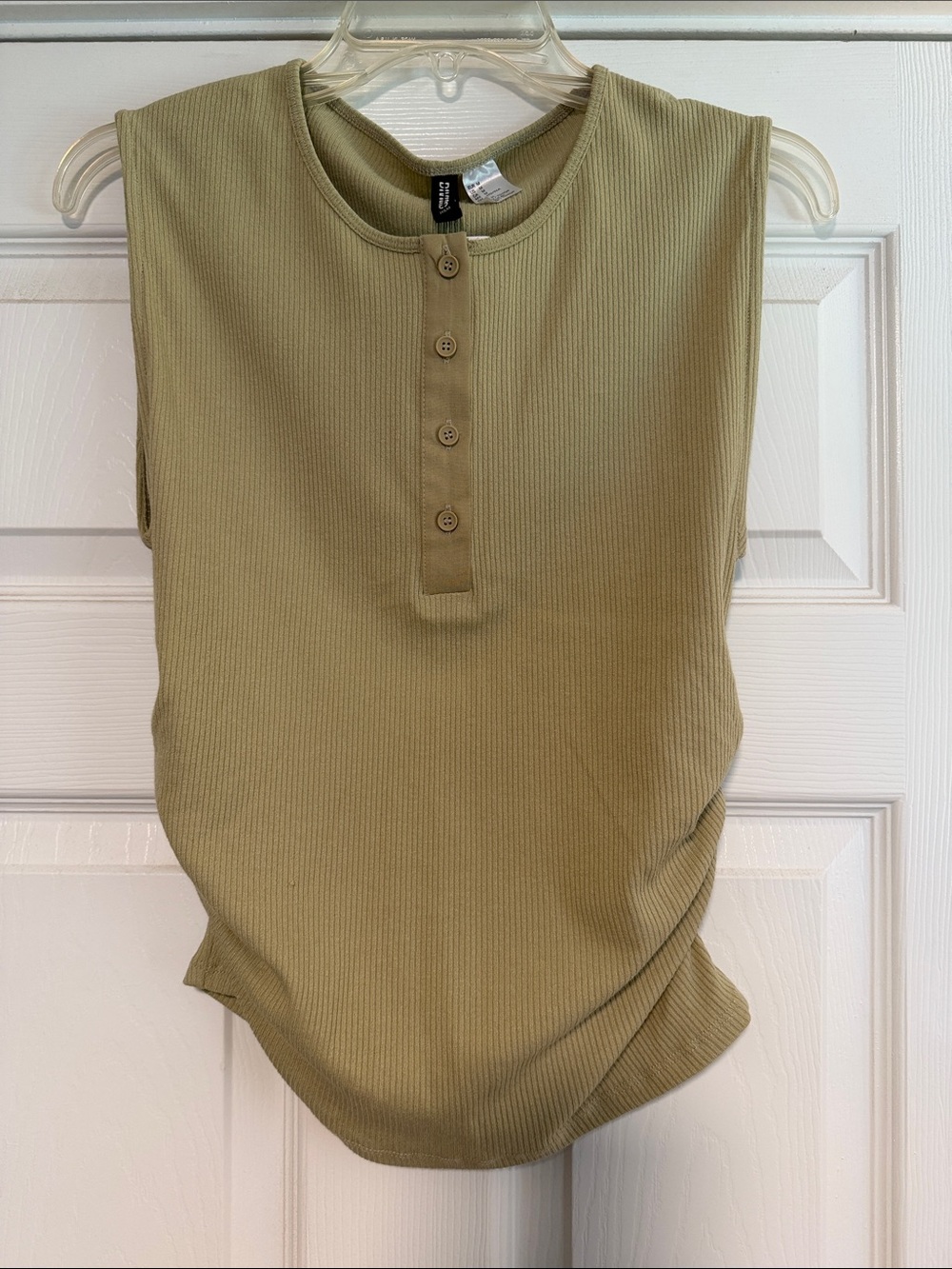 H&M Olive Green Ribbed Button Henley Tank Top